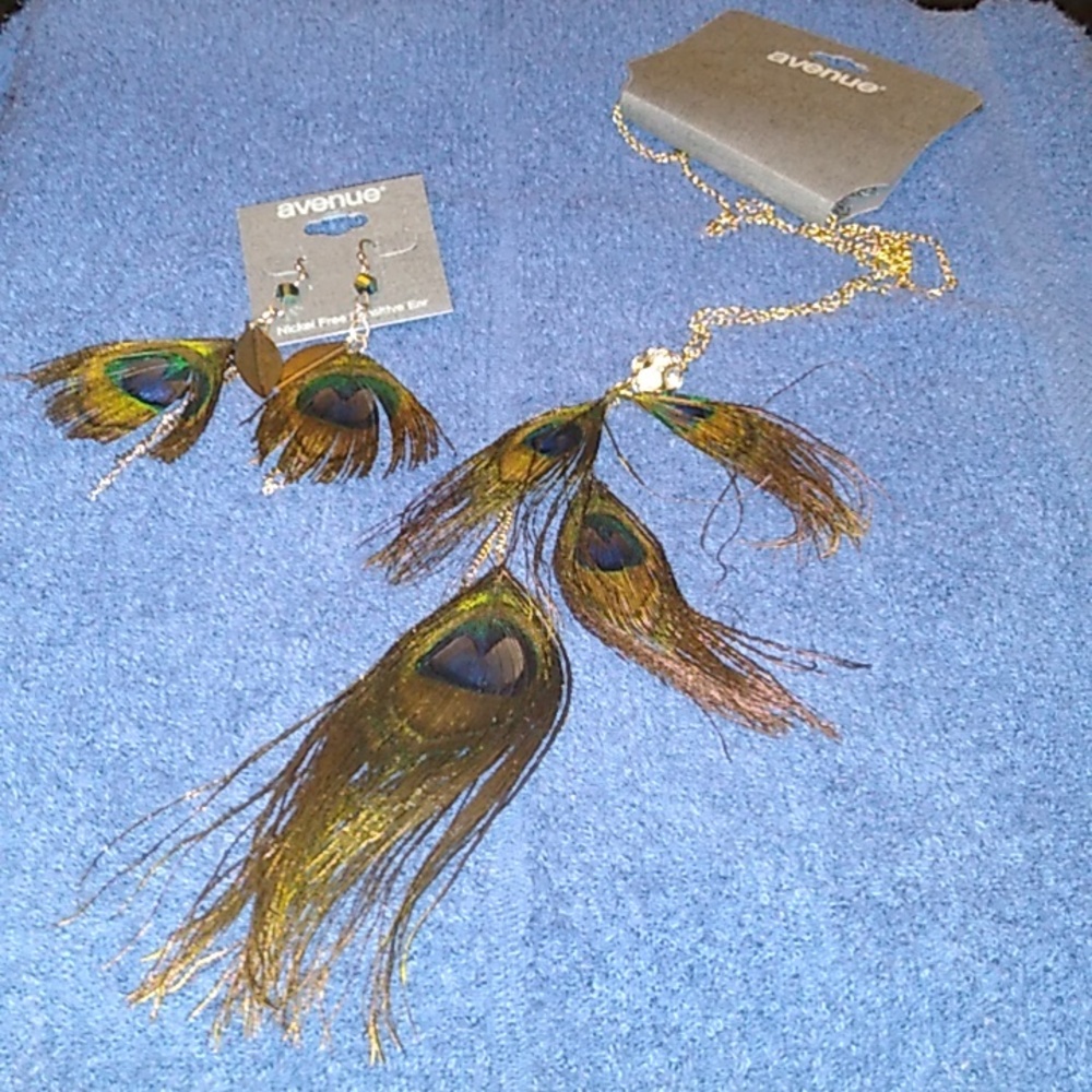 Peacock Feather Necklace and Earring Set
